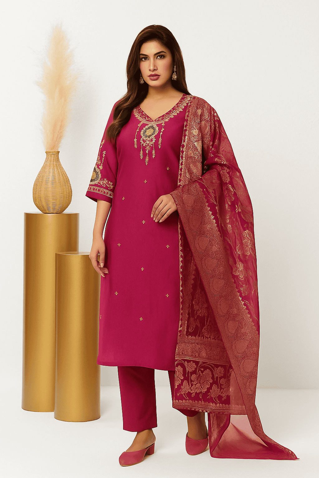 D.Gokuldas NX - Designer Rani Pink Kurti Set
